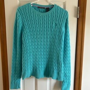 Vintage Liz Claiborne Cable Knit Blue Cotton Sweater L Preppy Minimalist
